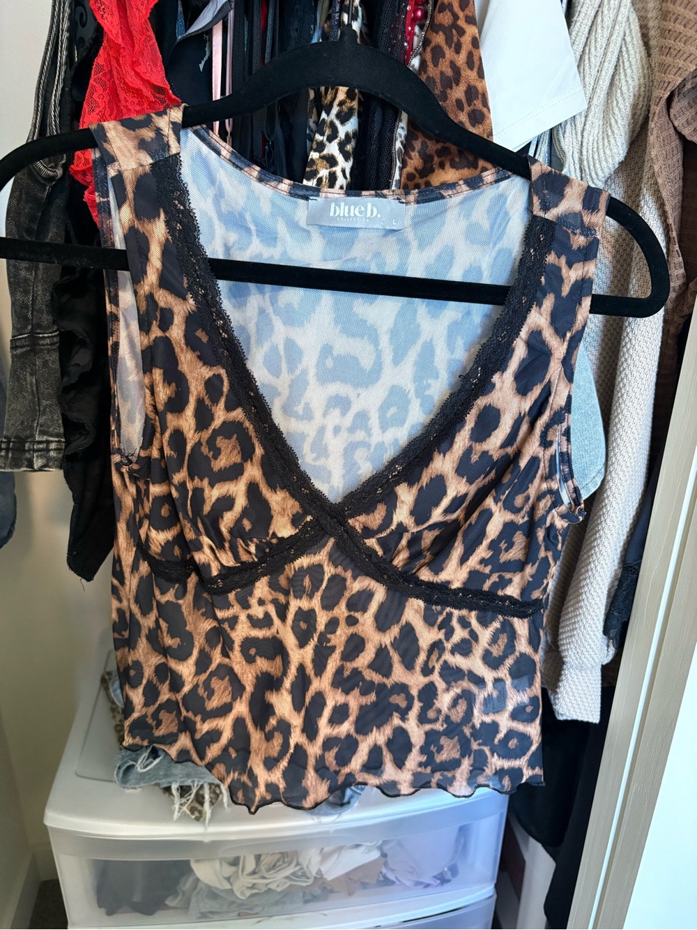 Blue B. Leopard Print Lace-Trim V-Neck Camisole in Brown/Black